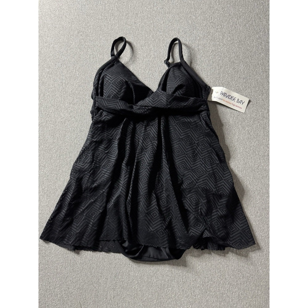 Paradise Bay Women's Black One Piece Lace Covered Bathing Suit 14 Beach, Swim
